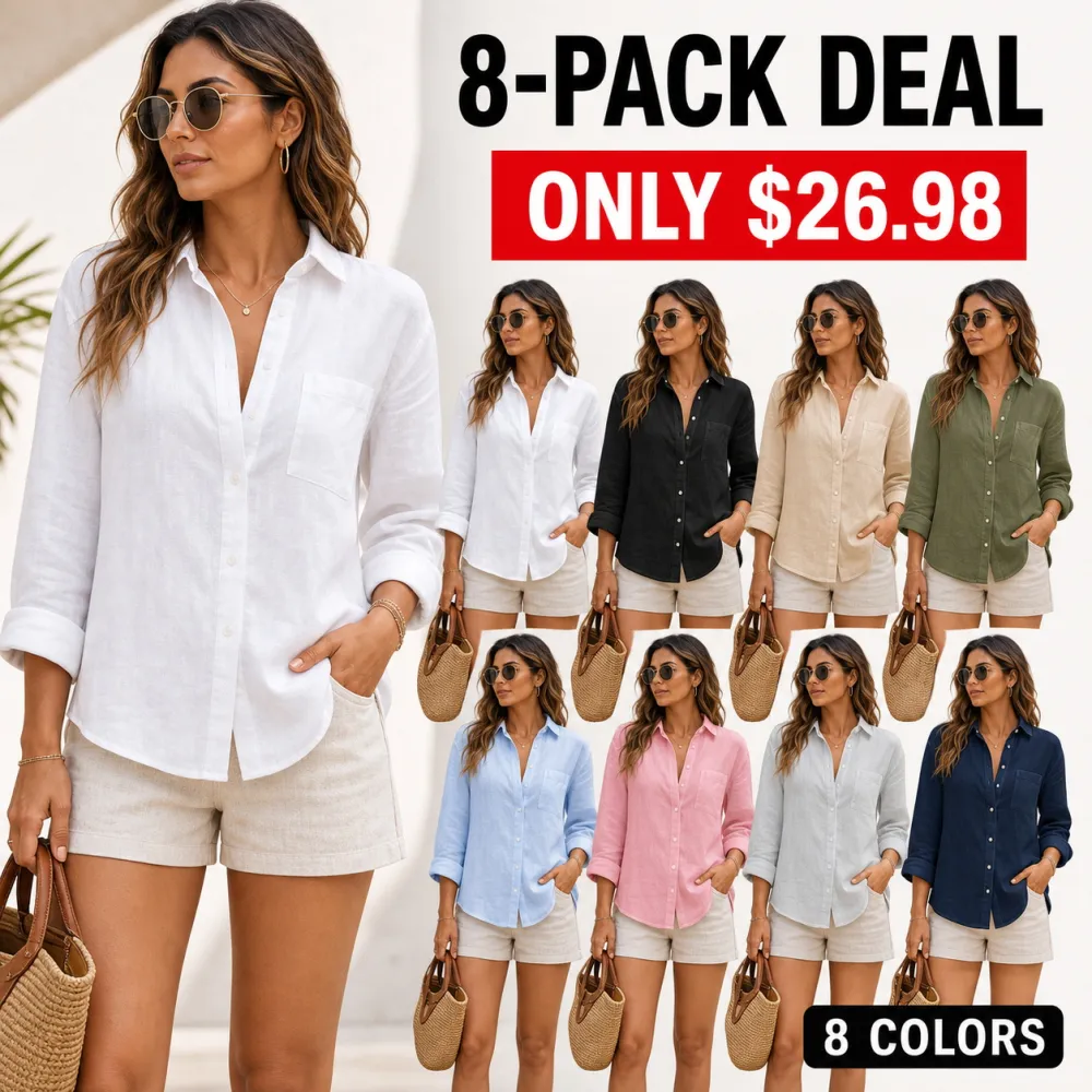 Women's Summer Linen Button-Down Long Sleeve Shirts