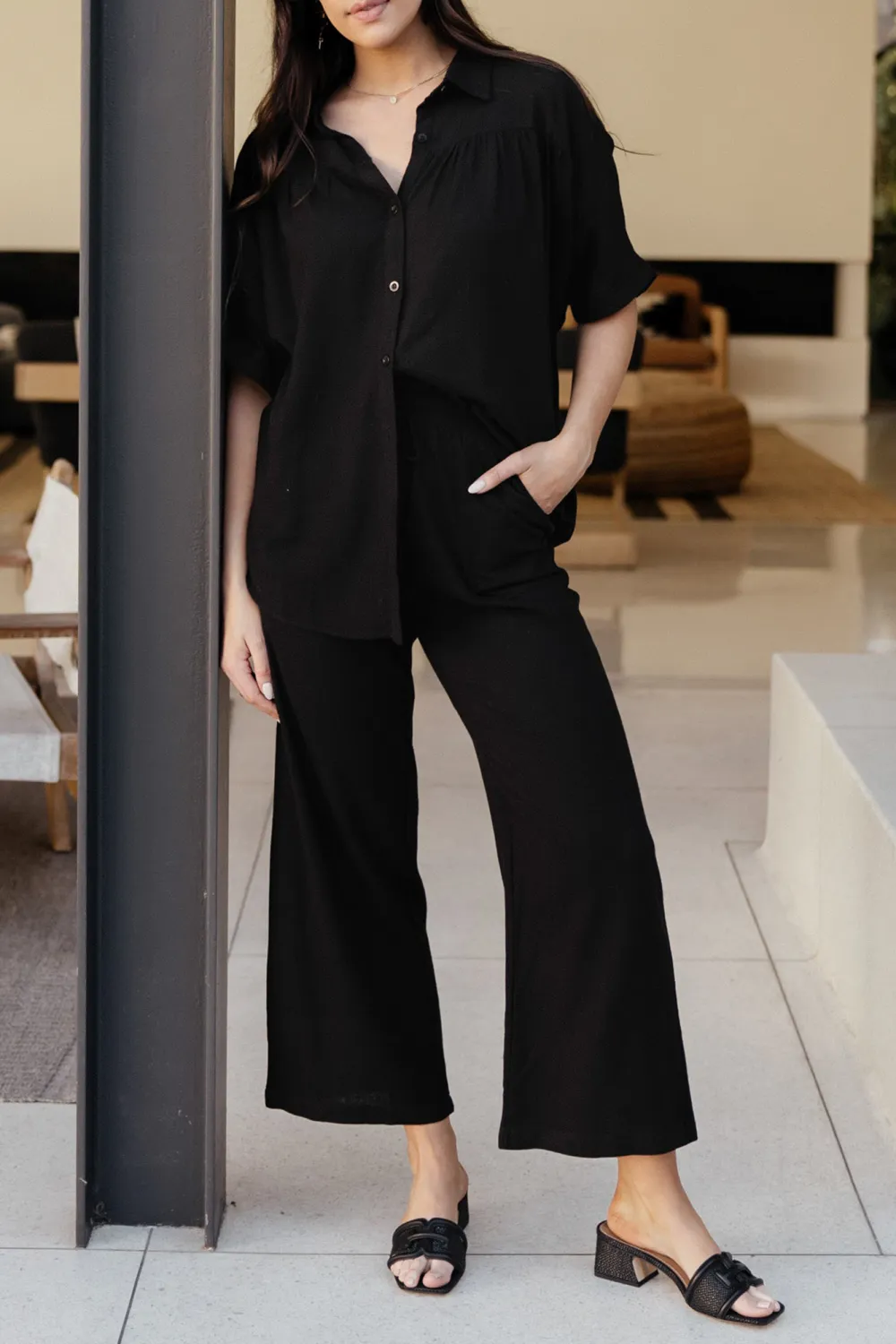 Black Classic Casual Straight Leg Slim-Fit Loose Pants