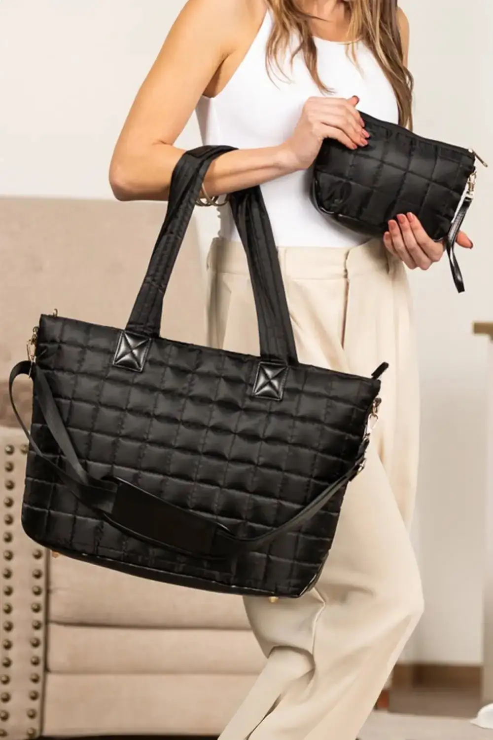 Quilted Tote And Clutch Set