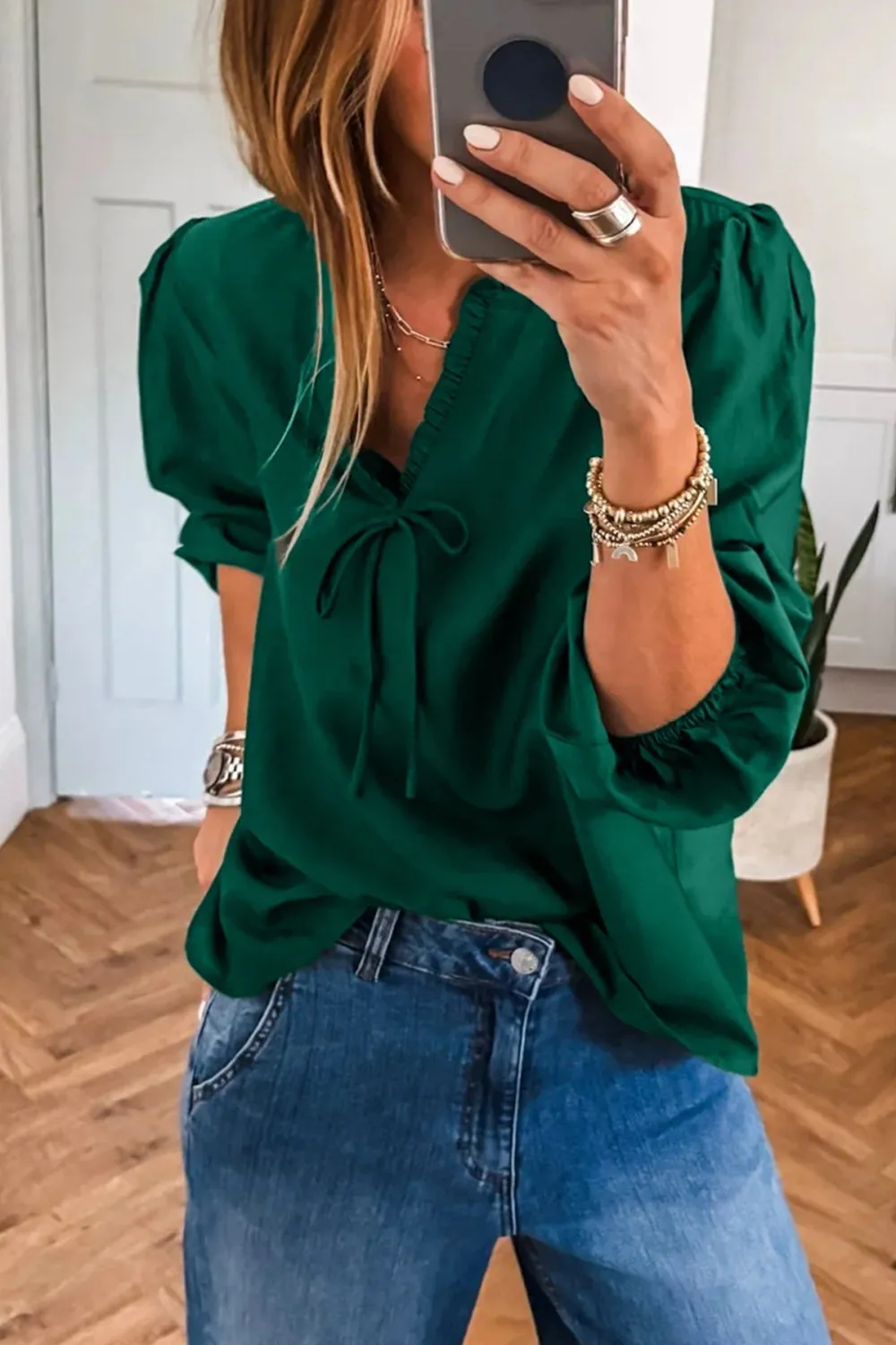 Everyday Ruffled Frilled Bow Detail Blouse
