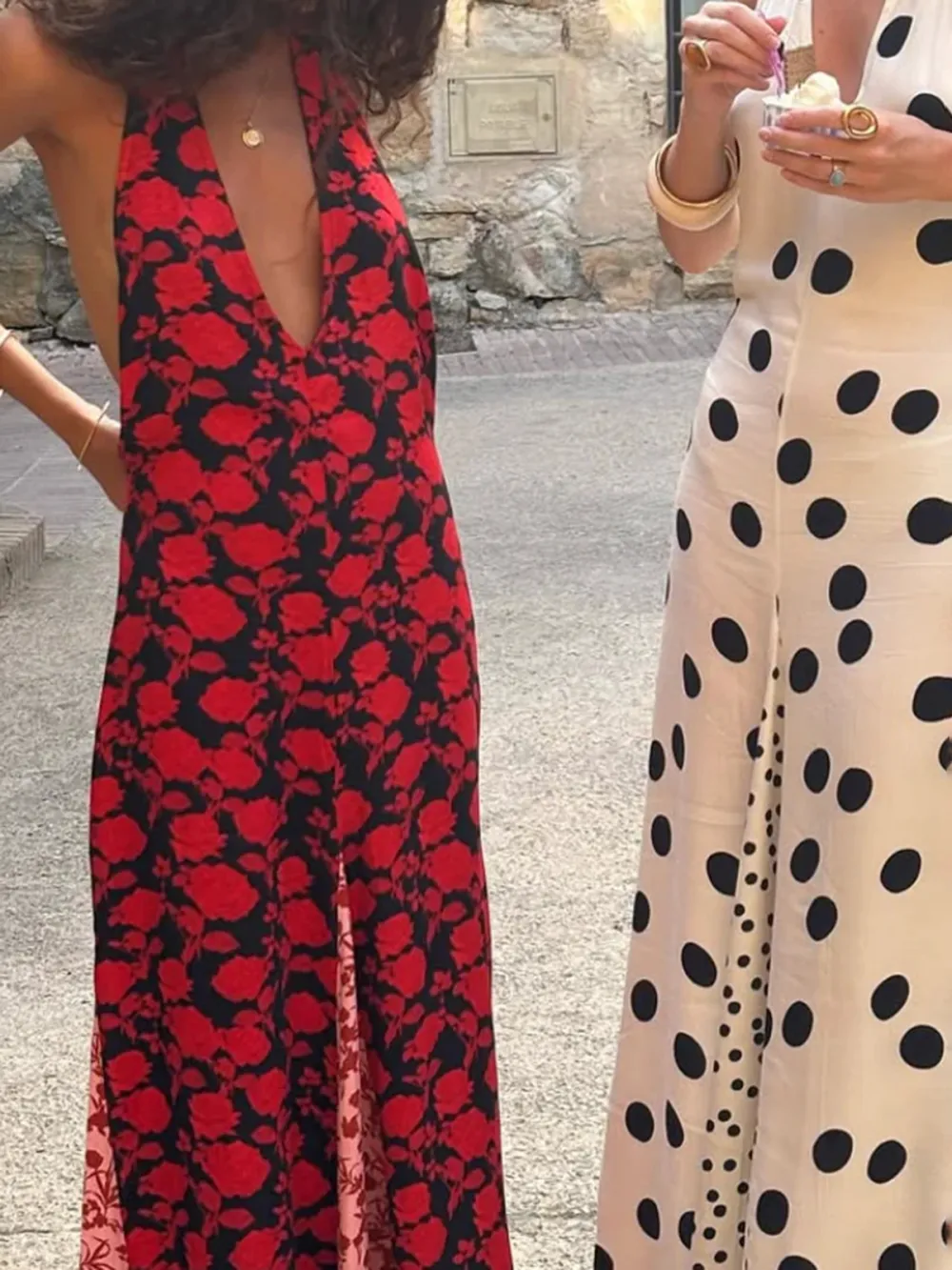 Casual Style V-neck Polka Dot Dress