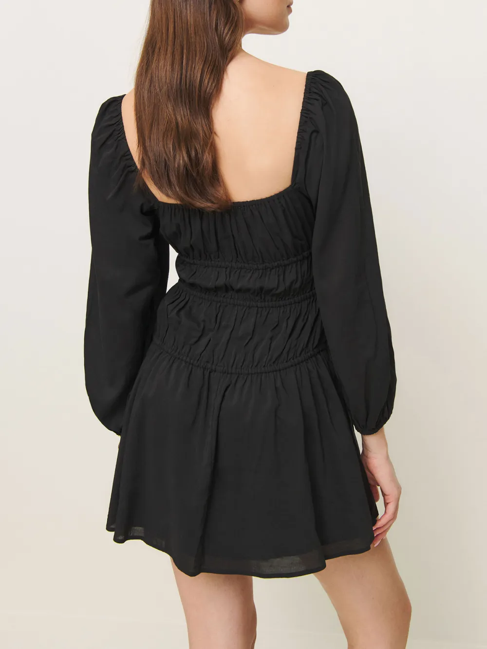 Square Neck Puff Sleeve Ruched Mini Dress