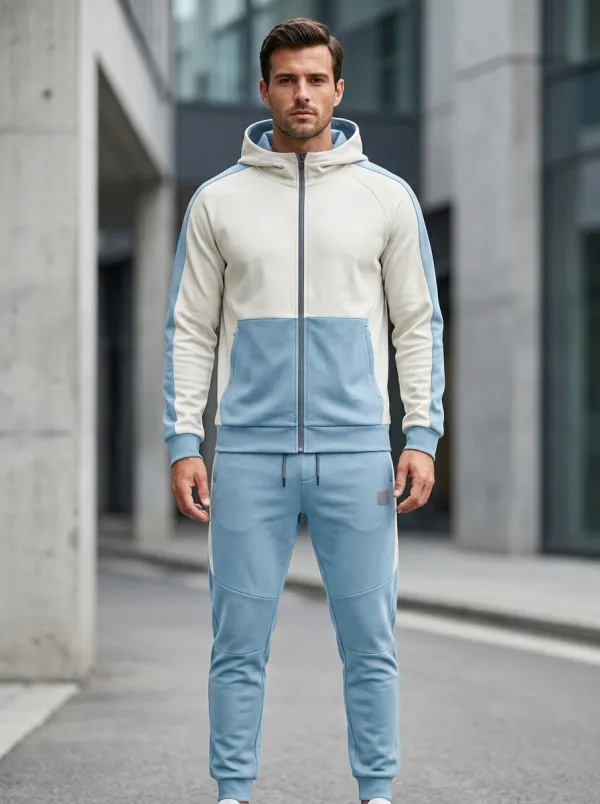 Zip-Up Hoodie Colorblock Detail Two-Tone Detail Unisex Zip Hoodie Tracksuit Set
