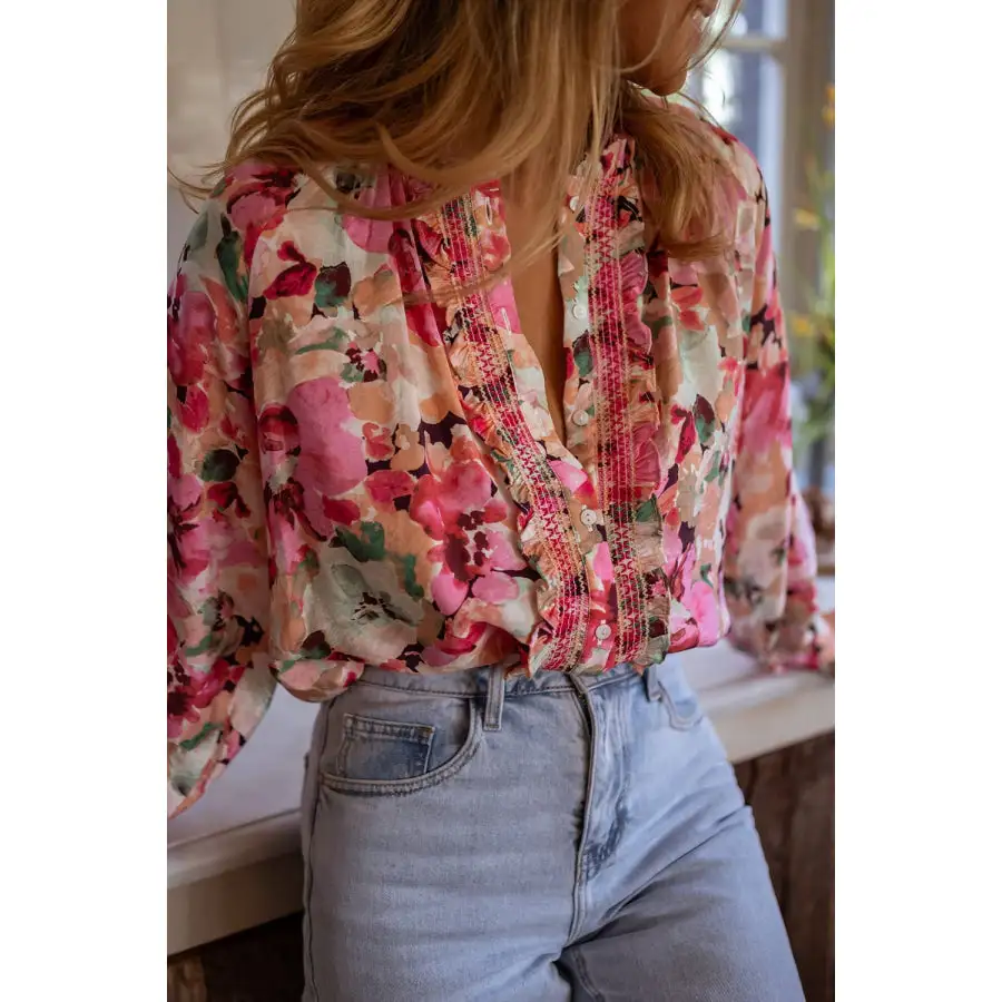 Frill Button Down Long Sleeve Shirt