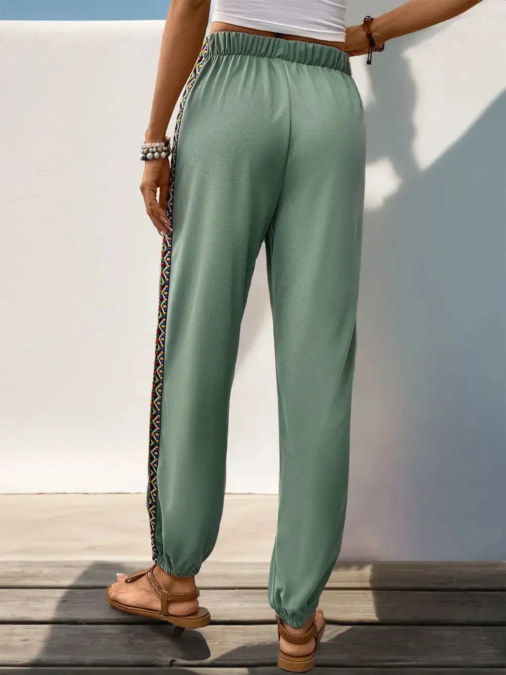 High Waist Elastic Waist Pants
