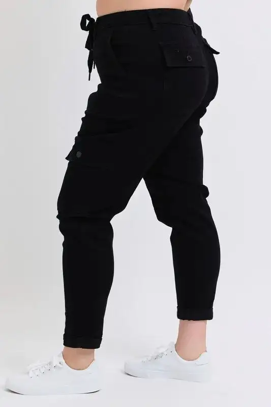 High-Waist Drawstring Cuffed Pocketed Cargo Jogger Pants
