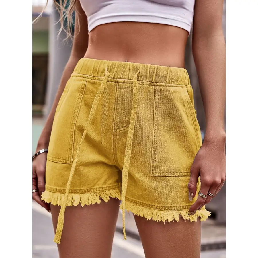 Drawstring Raw Hem Denim Shorts