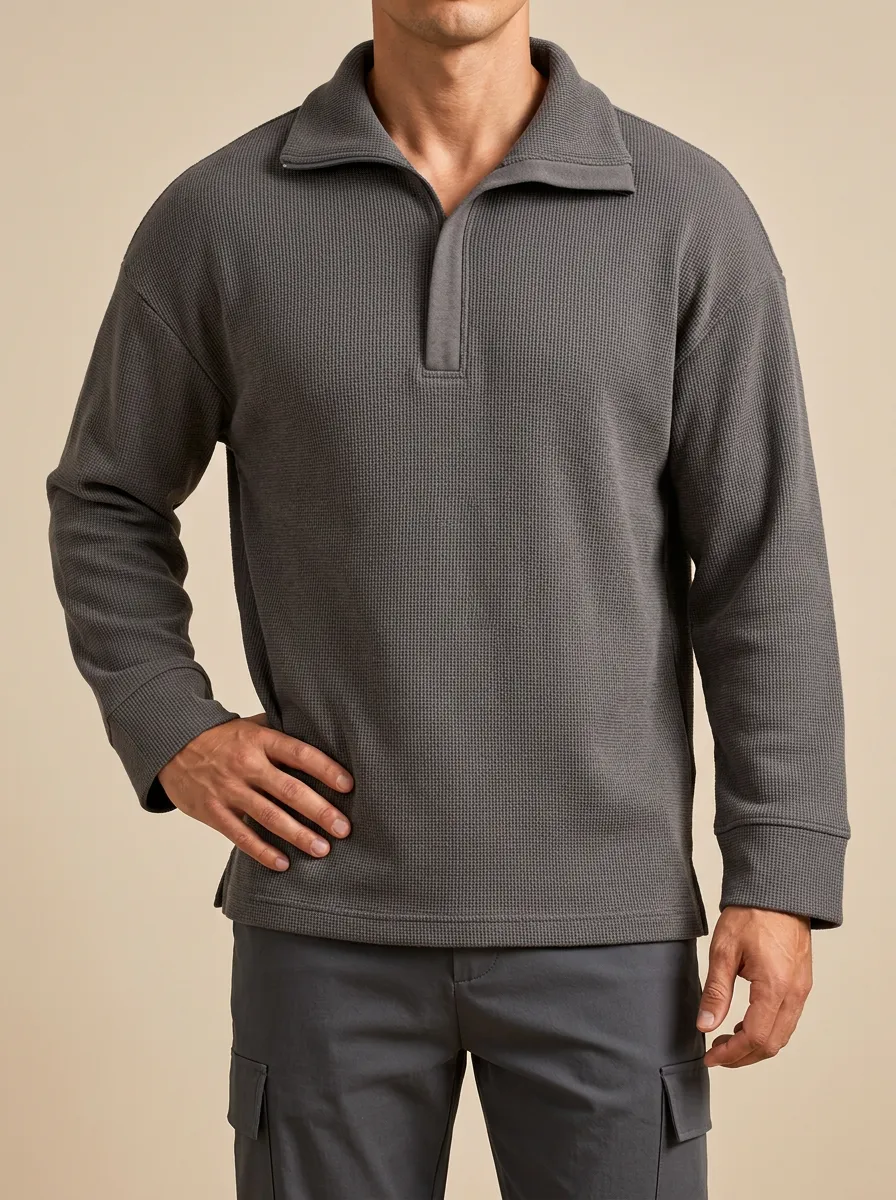 Versatile Waffle Knit Quarter-Zip Pullover