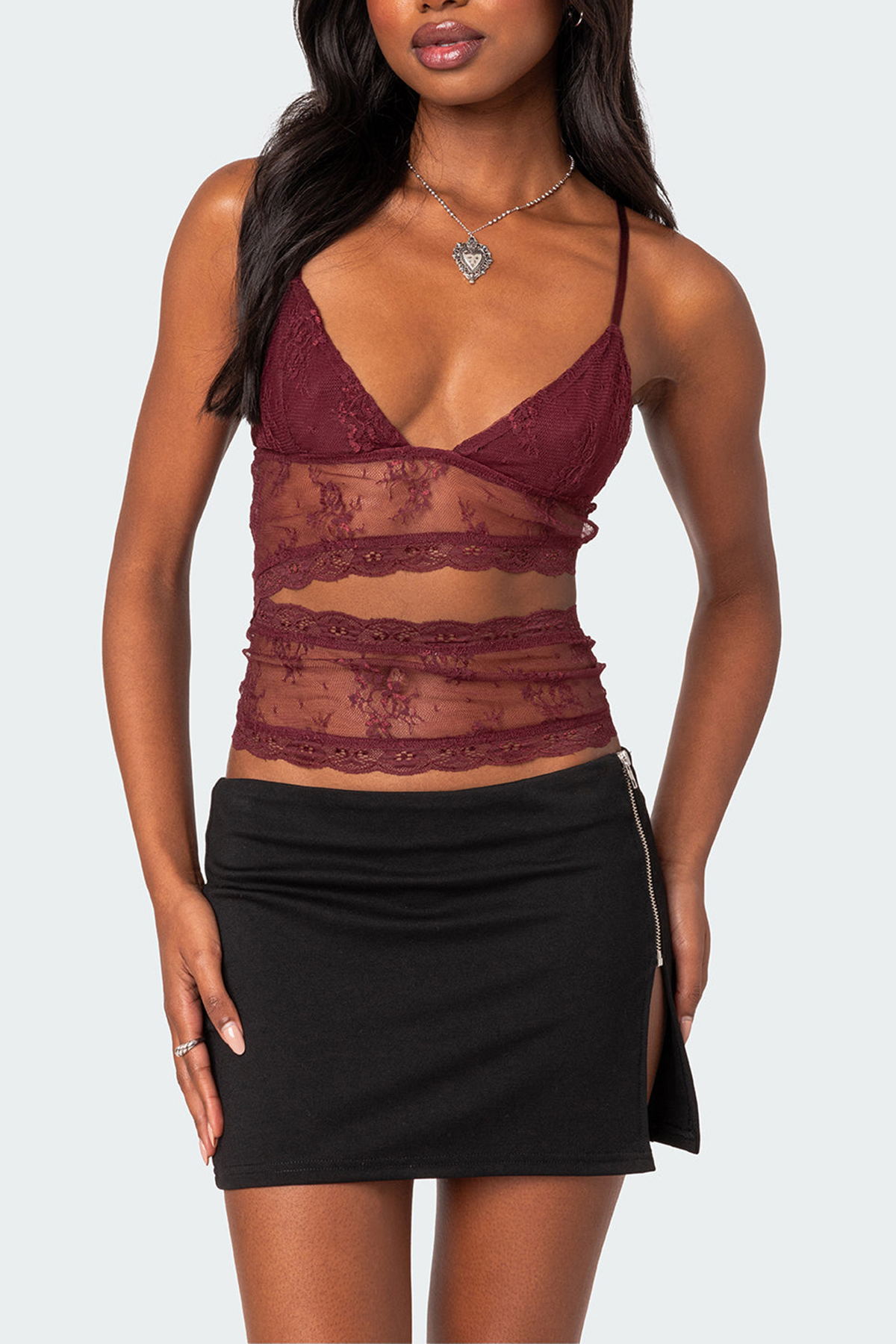Cut Out Sheer Lace Tank Top