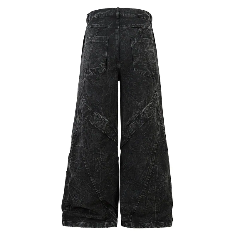 Heavy-Duty Patchwork Wide-Leg Denim Jeans