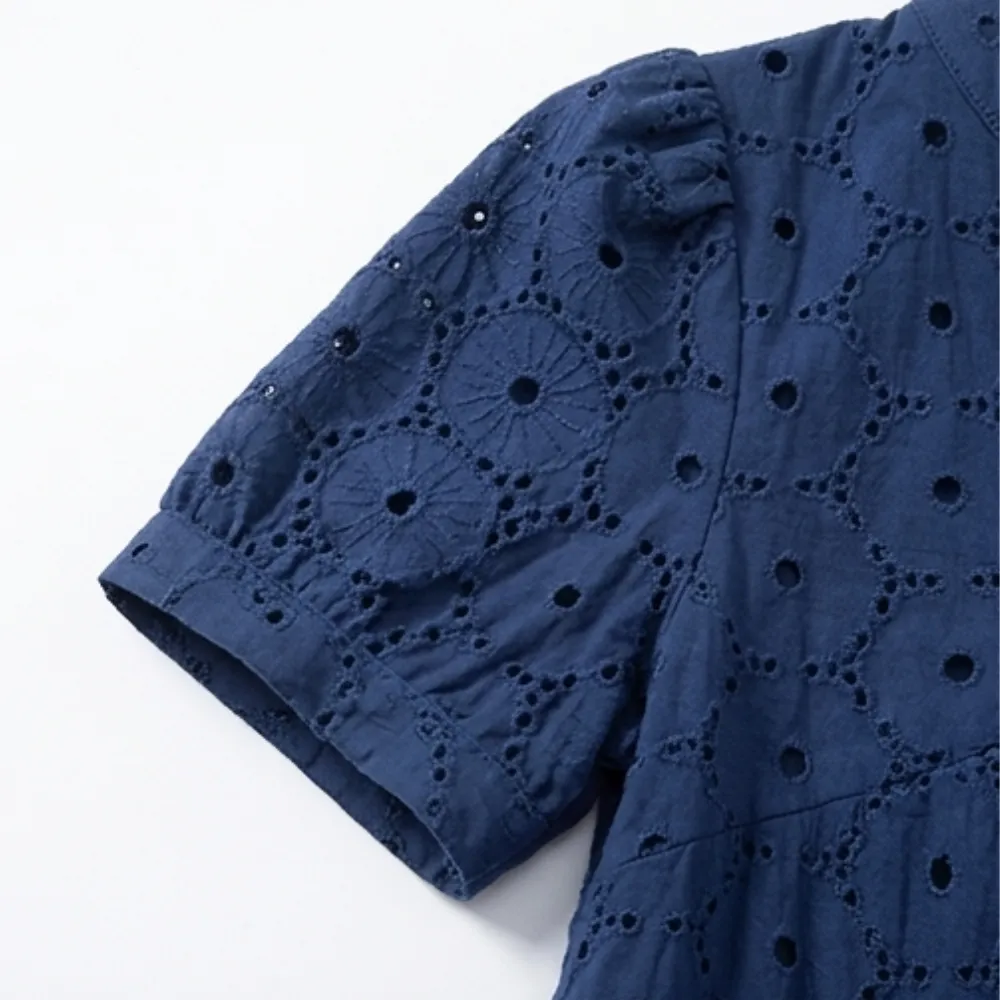 Floral Cotton Blend Eyelet Midi Dress
