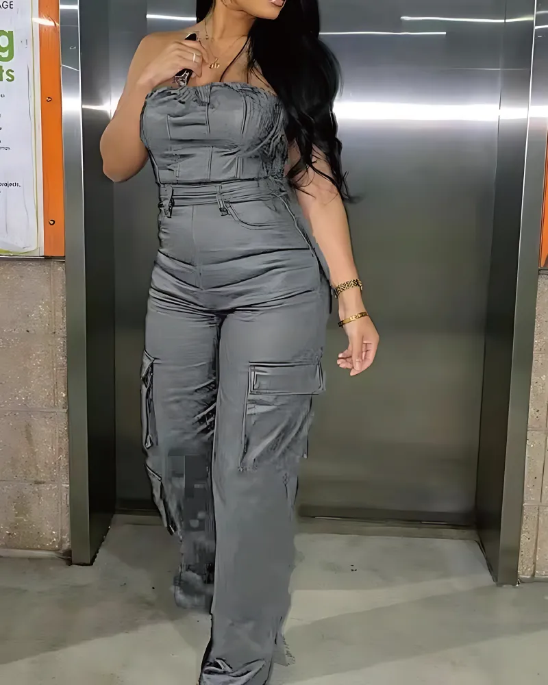 Faux Leather Wide Leg Jumpsuit