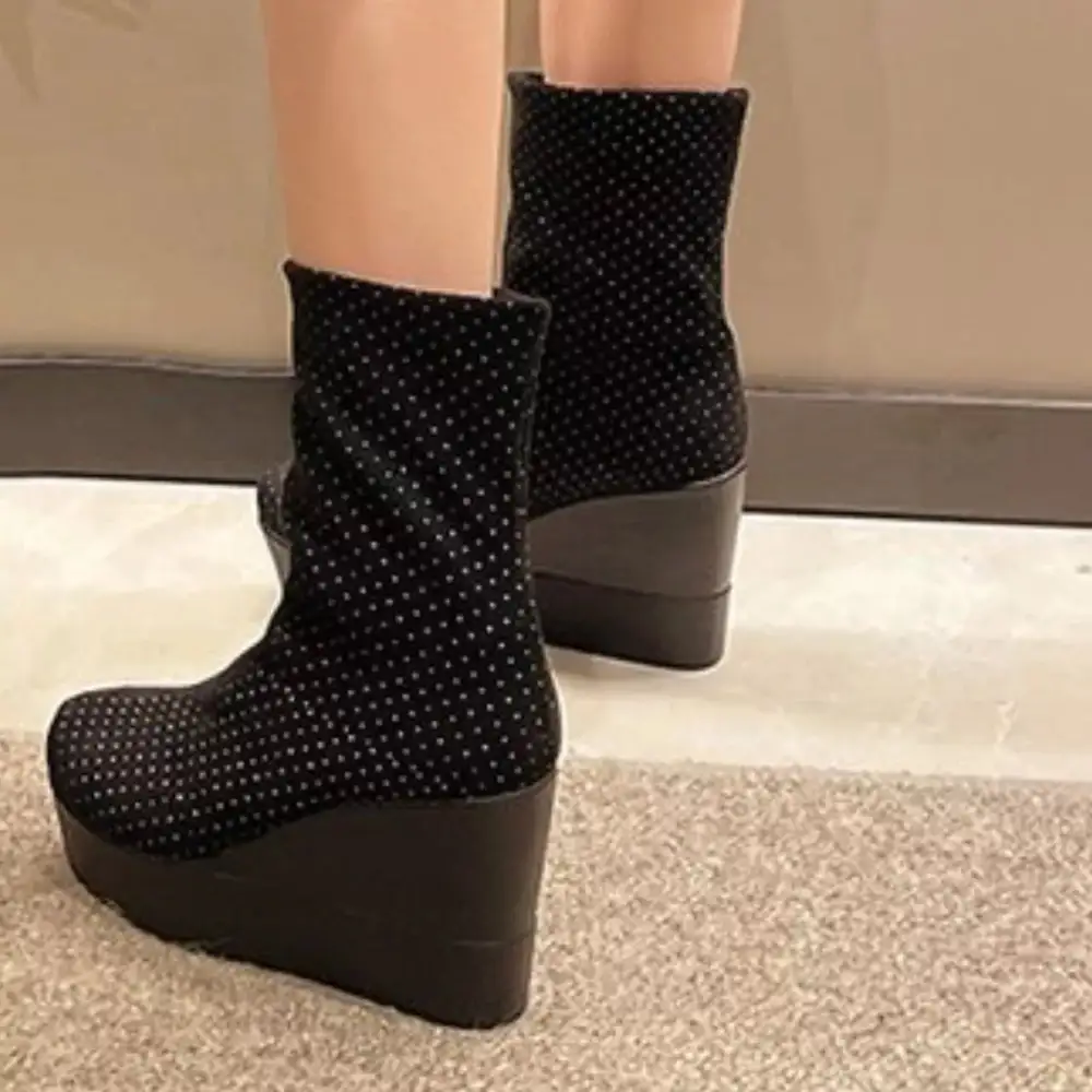 Refined Round Toe Wedge Boots