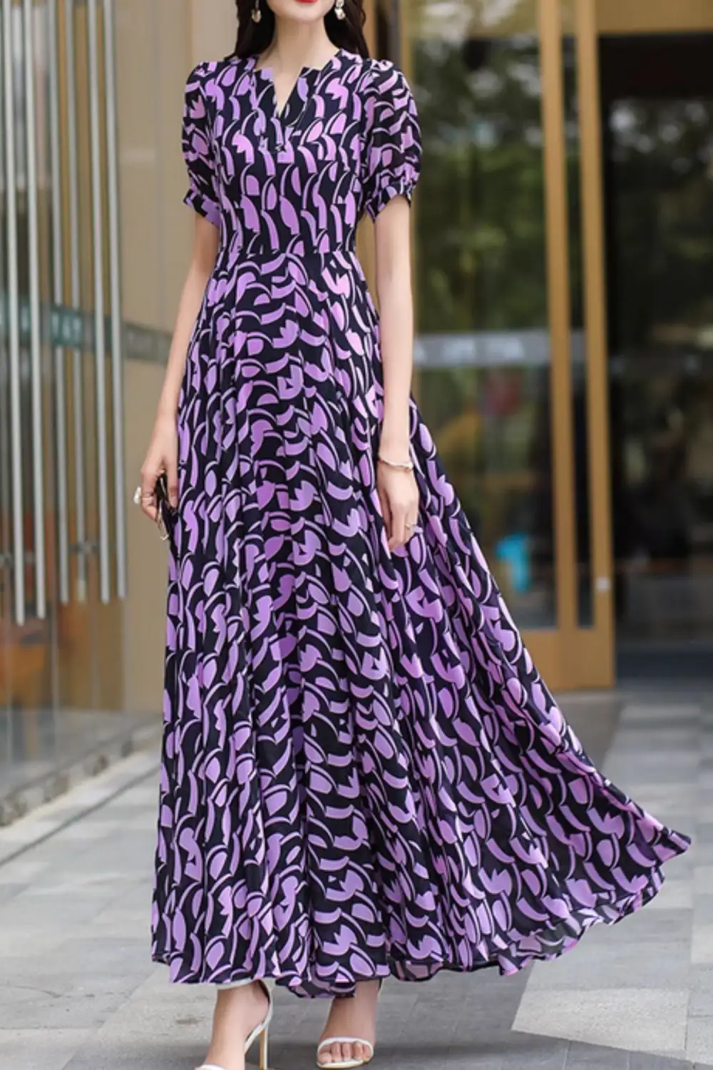 Relaxed Floral Chiffon Maxi Dress