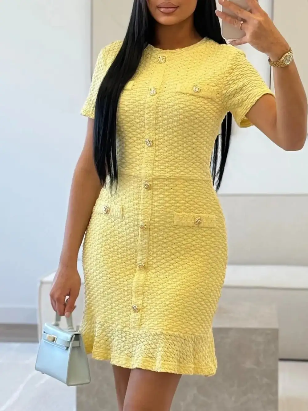 Lightweight Feel Button Front Short Sleeve Dress