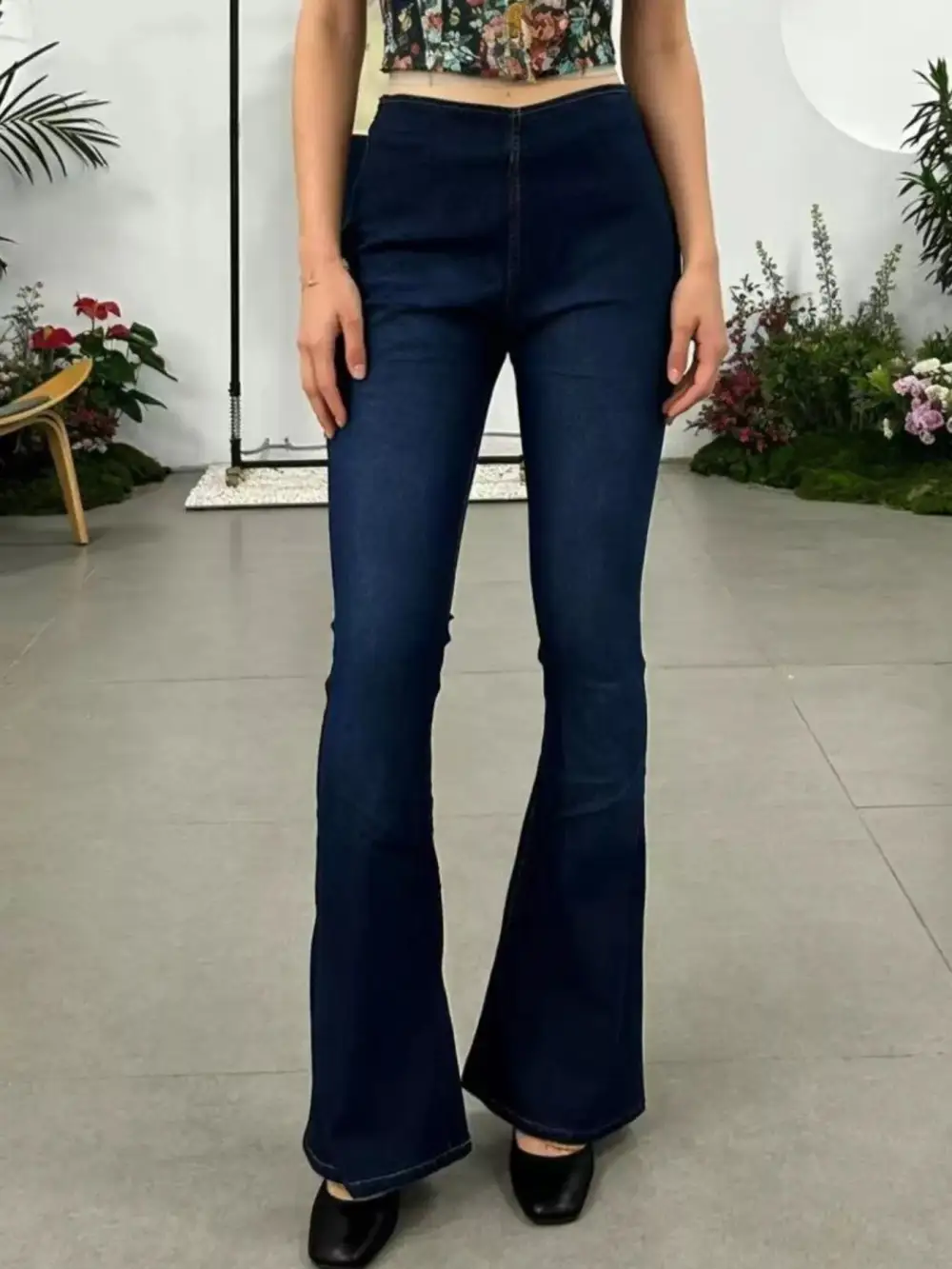 Washed High Waist Flare Leg Denim Jeans