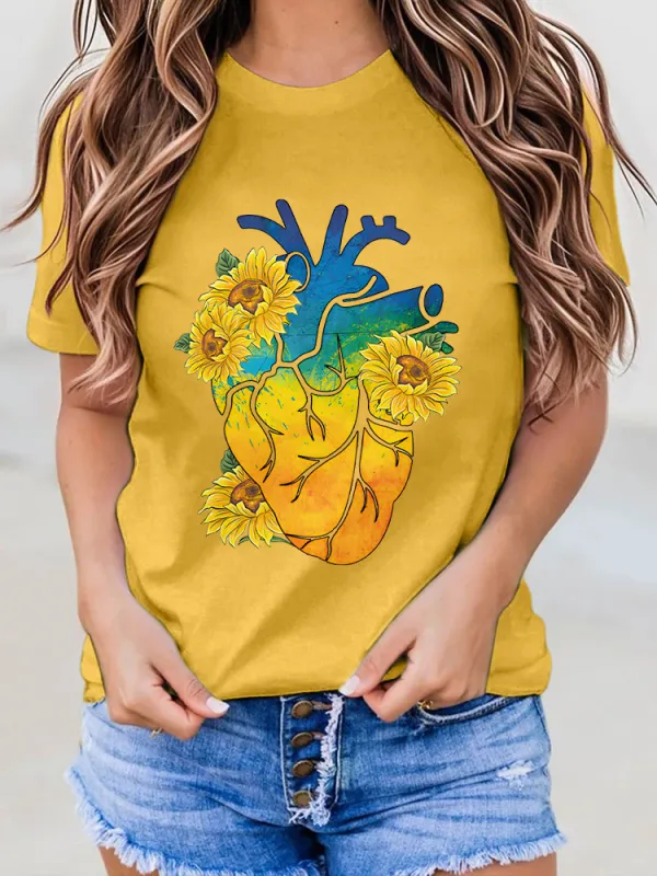 Women's Sunflower Heart Printed Tee