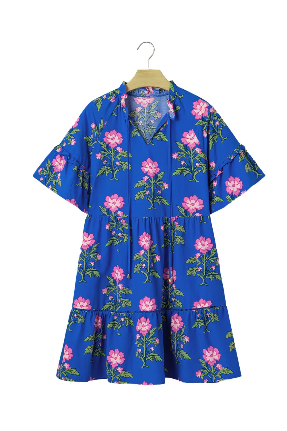 Relaxed Shape Floral V Neck Short Sleeve Dress