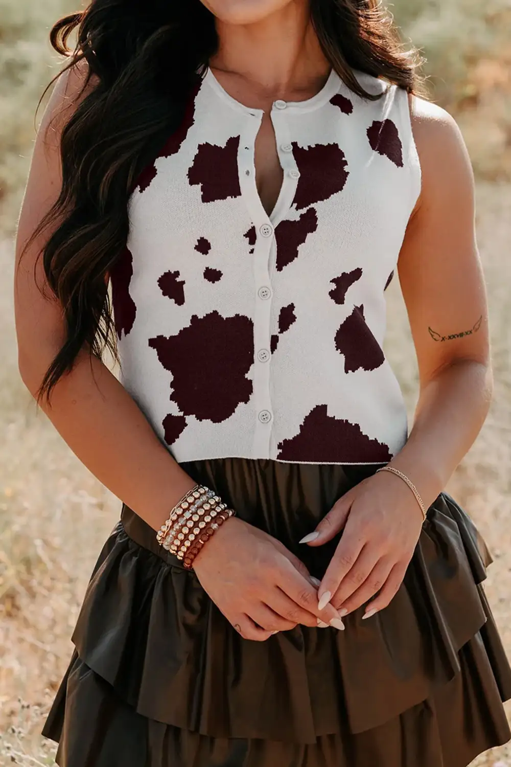 Western Cow Spots Button Down Sweater Vest