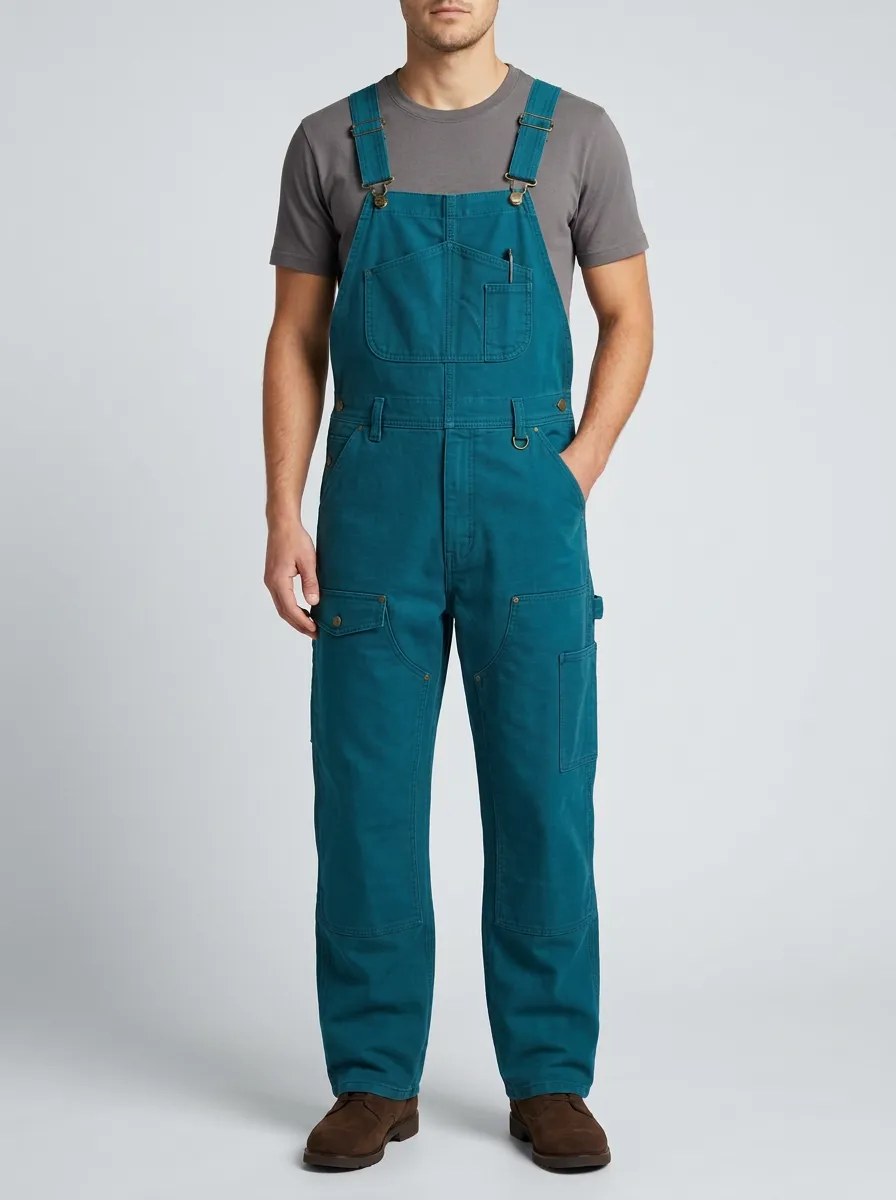 Men's Casual Workwear Grey Cotton Utility Bib Overalls