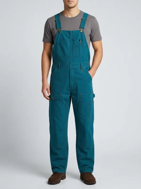 Men's Casual Workwear Grey Cotton Utility Bib Overalls