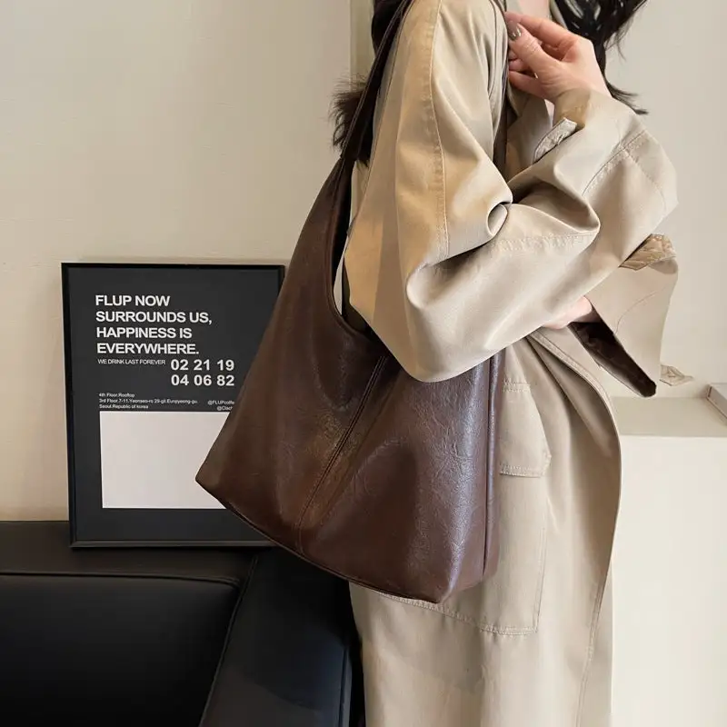 Roomy Faux Leather Baguette Bag