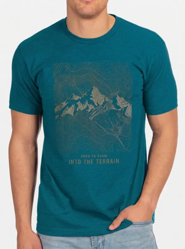 Men's Crewneck Highland Trail Outdoor Adventure Mountain Topographic Graphic T-Shirt