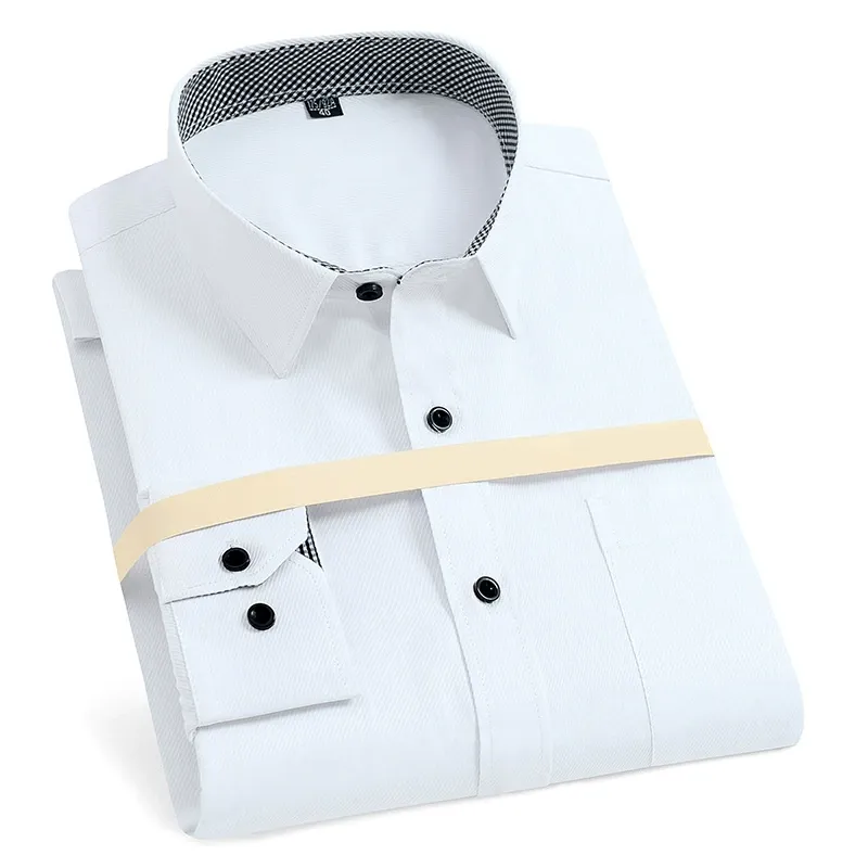 Men'S Long Sleeve Business Solid Color Cotton Breathable Shirt