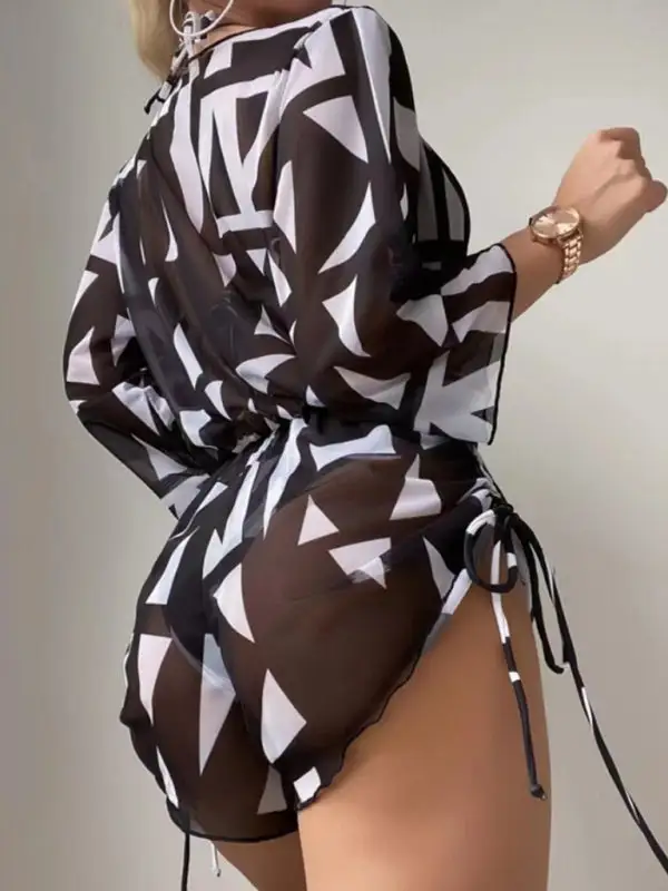 Tropical High Waist Tie Bikini Swim Set