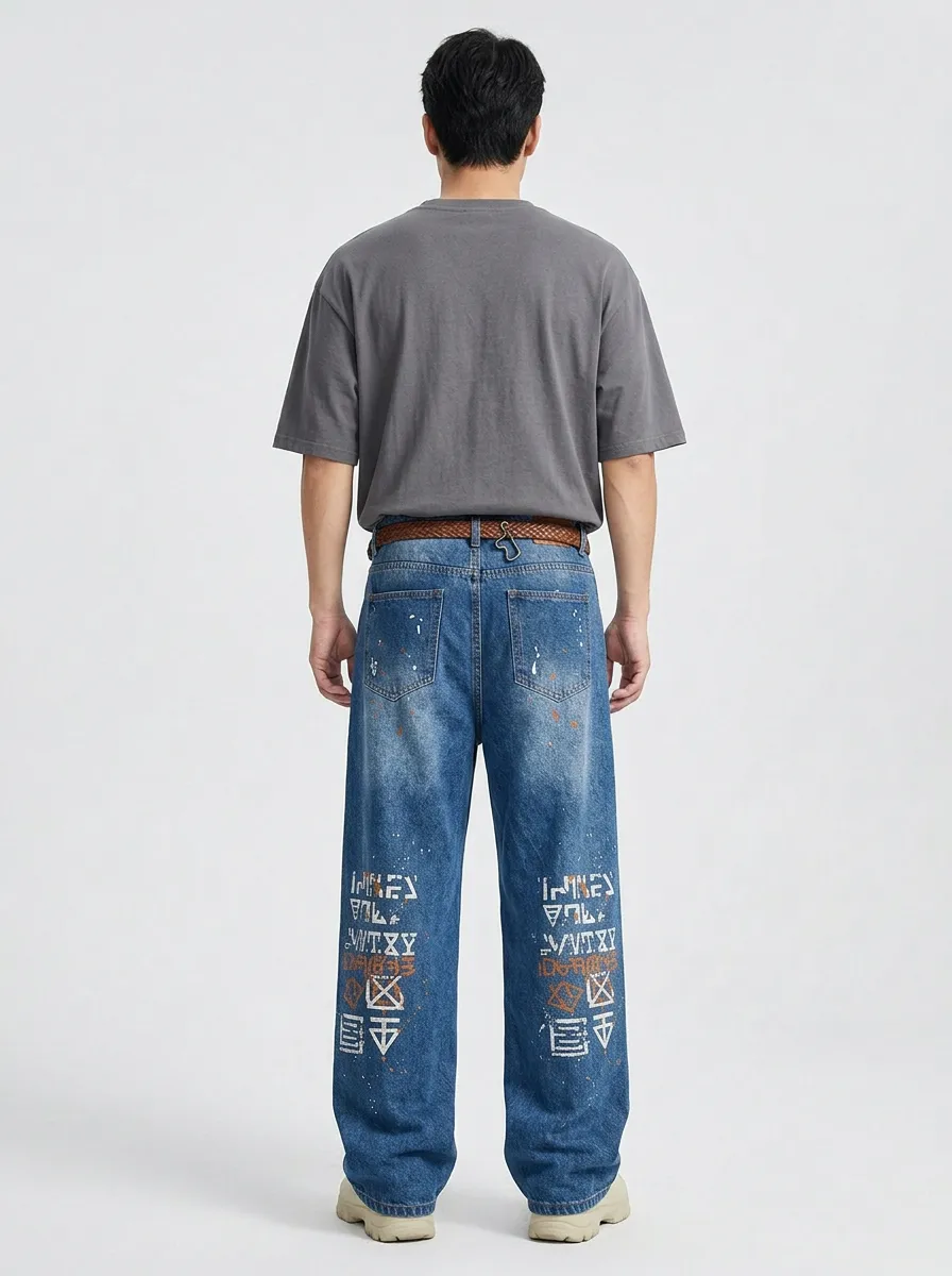 Men's Streetwear Graffiti Baggy Symbol Graphic Jeans