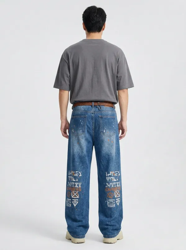 Men's Streetwear Graffiti Baggy Symbol Graphic Jeans