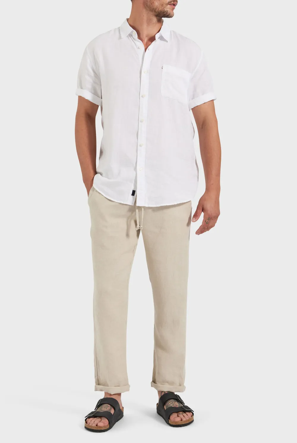 Solid Color Linen Tapered Trousers