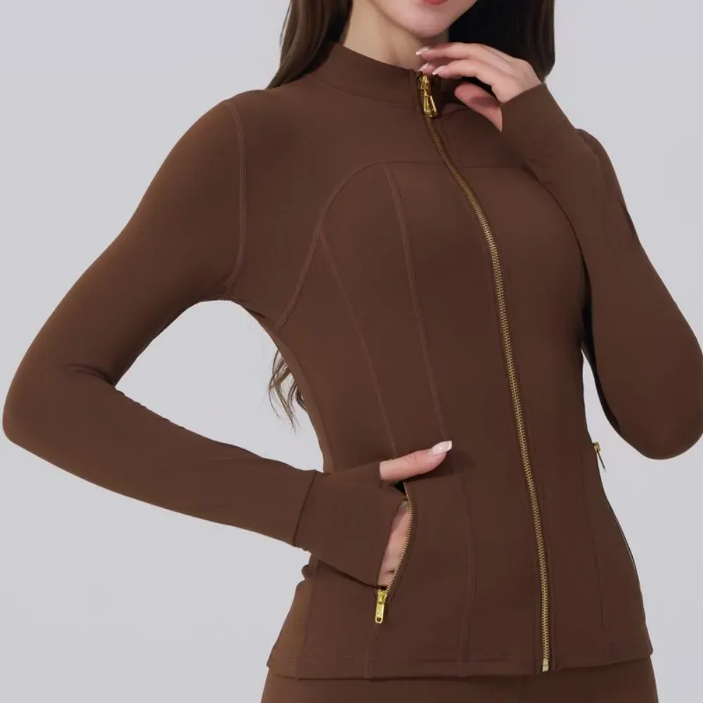 【Golden Zipper】【Gardenia Fragrance】Soft Brushed Women's Sporty Jacket, 25'' Inseam Leggings. Golden Zipper Jacket with Pockets, Yoga Pants, Thumbholes Design, Casual Wear for Women