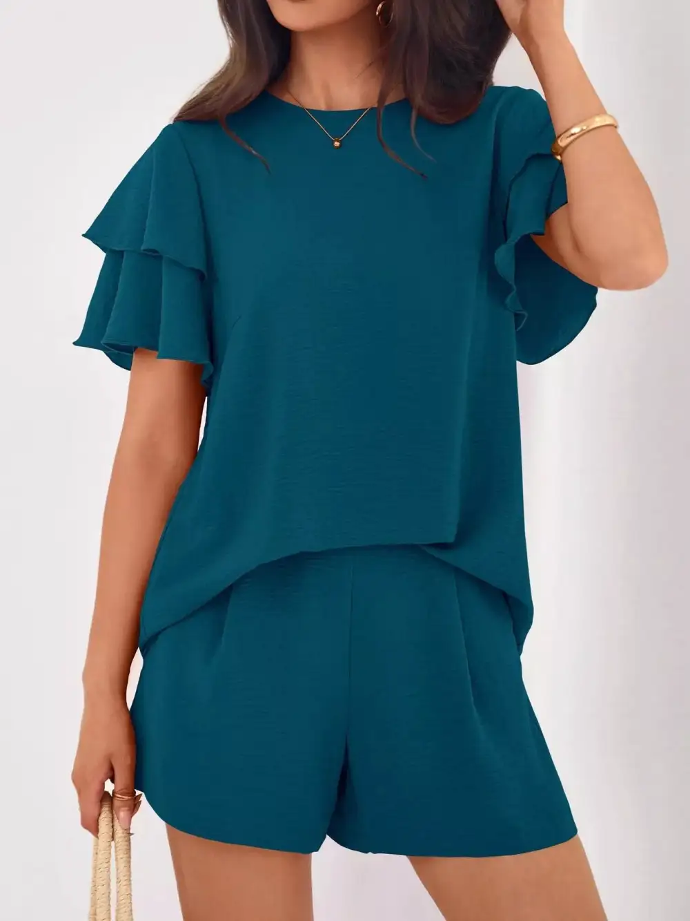 Ruffle Sleeve Top and Shorts Two-piece Set Everyday Look