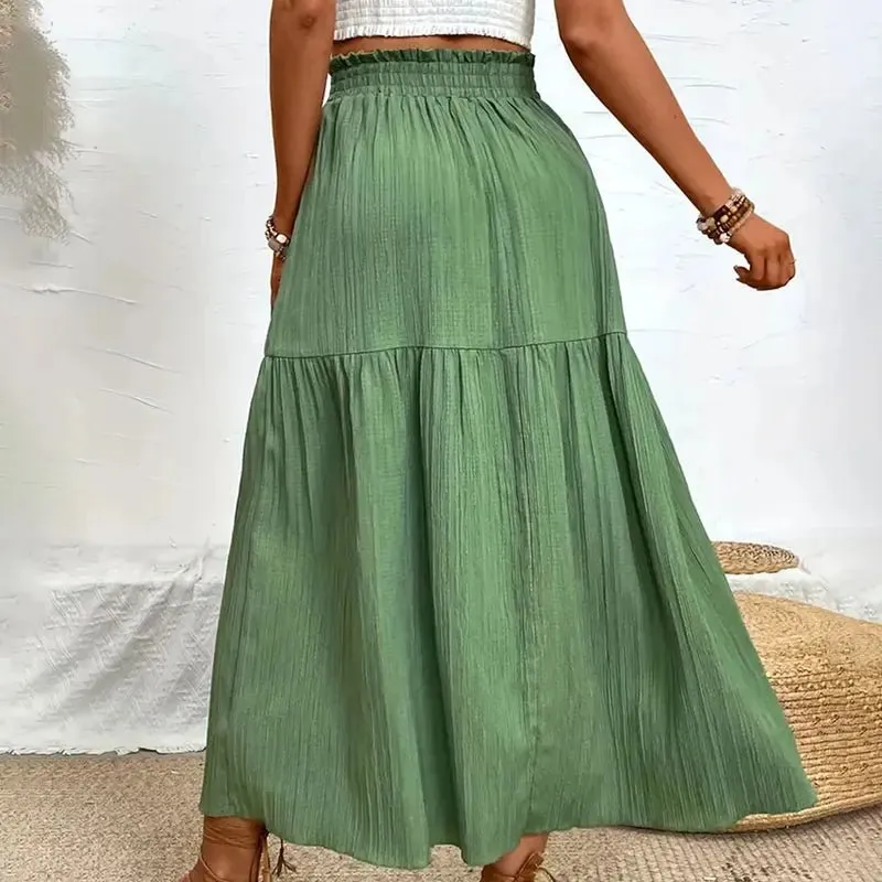 Layered Ruffle Side Slit Midi Skirt