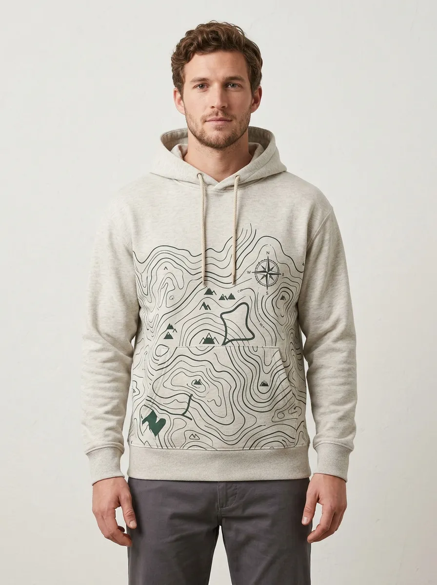 Men's Hiking Outdoor Explorer Topographic Graphic Hoodie