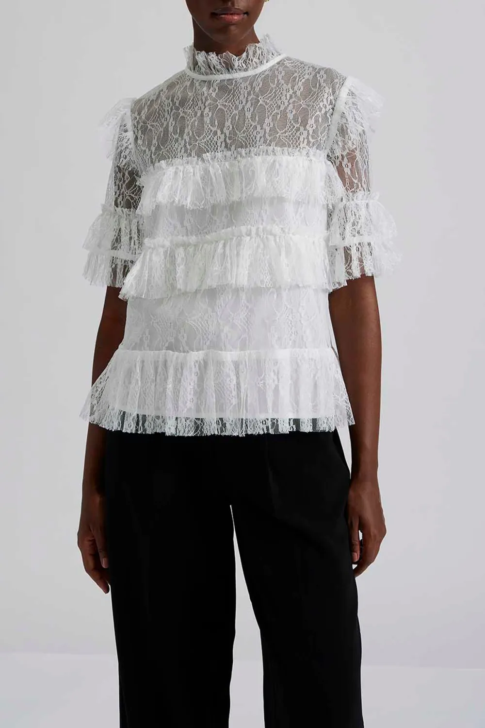 Tiered Lace Ruffled Blouse