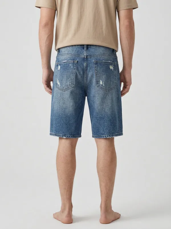 Storage-Ready Streetwear Distressed Design Men's Distressed Raw Hem Denim Shorts