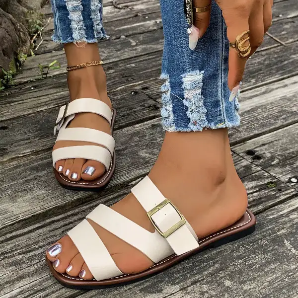 Textured Open Toe Buckle Sandals