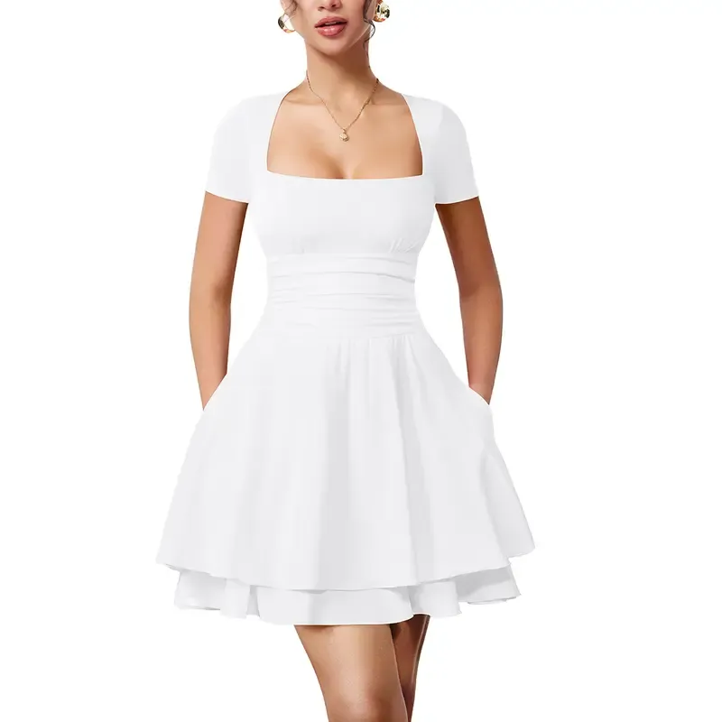Women's square neck ruffle mini dress