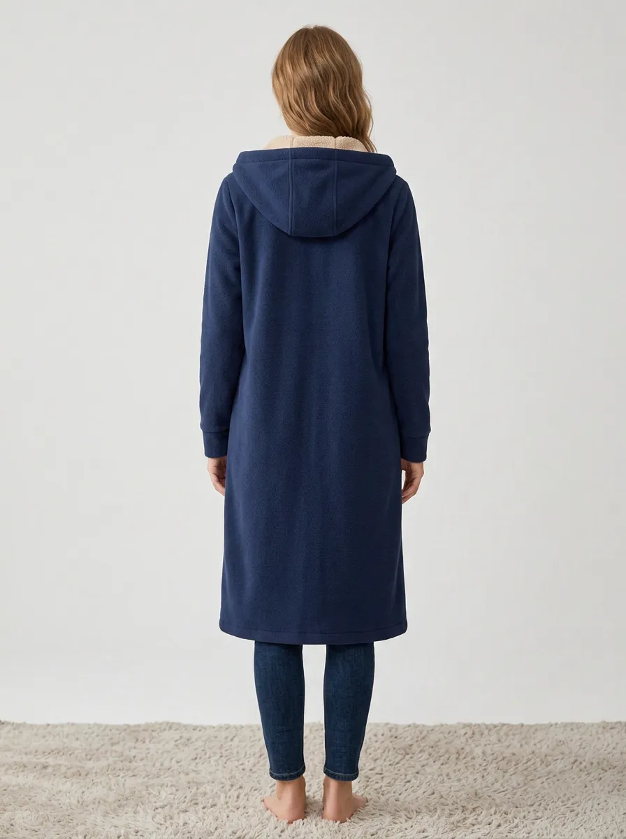 Soft-Texture Fleece-Lined Long Hooded Coat