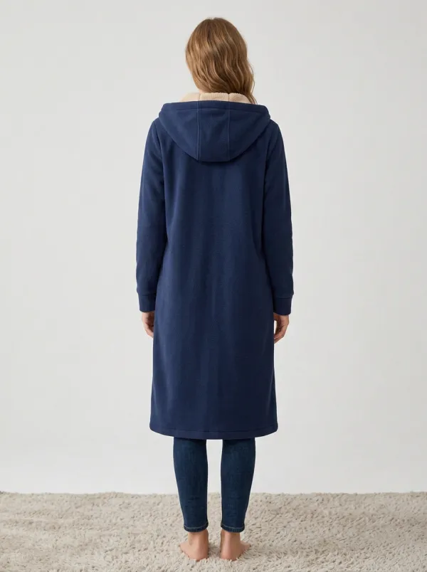 Soft-Texture Fleece-Lined Long Hooded Coat
