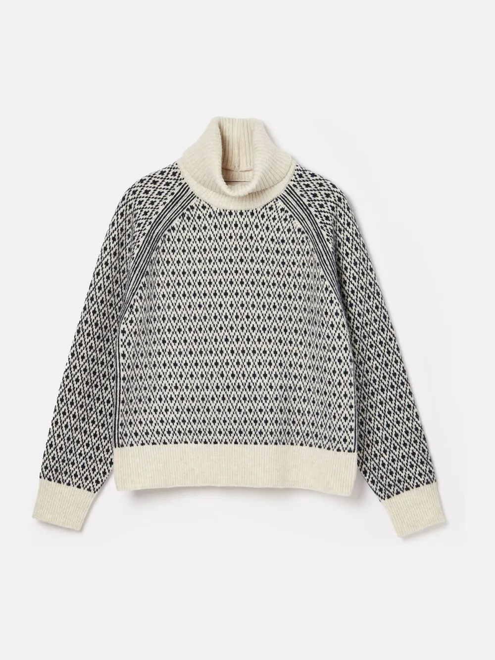 Cream/Red Patterned Jumper with Detachable Roll Neck