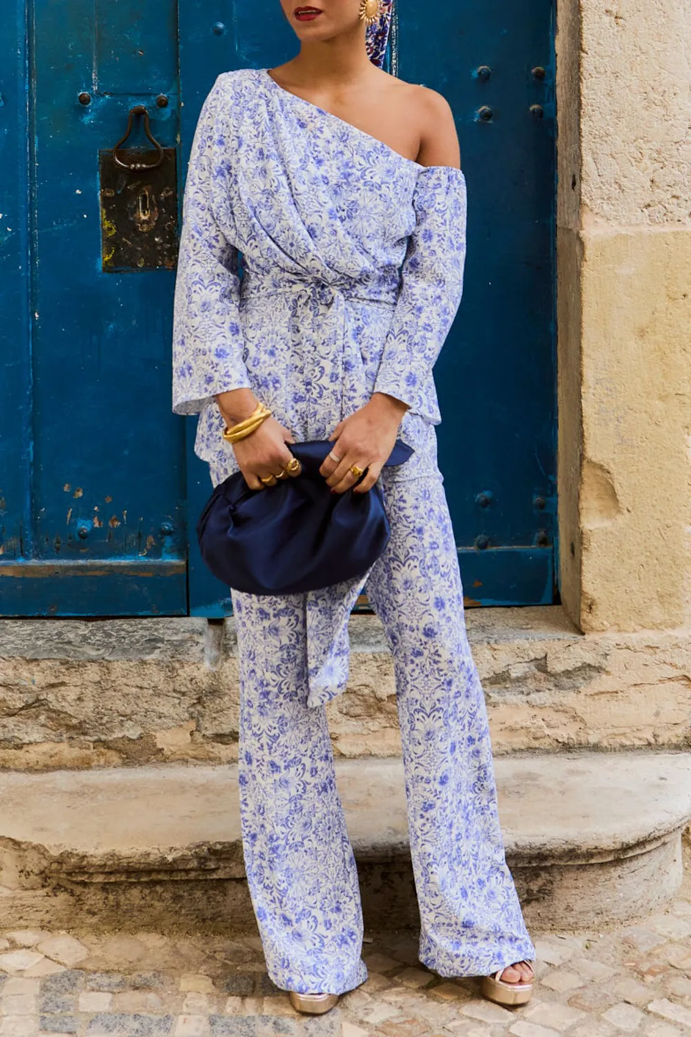 Floral Striped Design Trousers