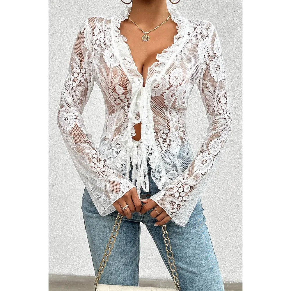 Lace Trim Ruffle Trim Knot Detail Top