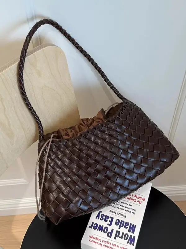 Drawstring Woven Shoulder Bag