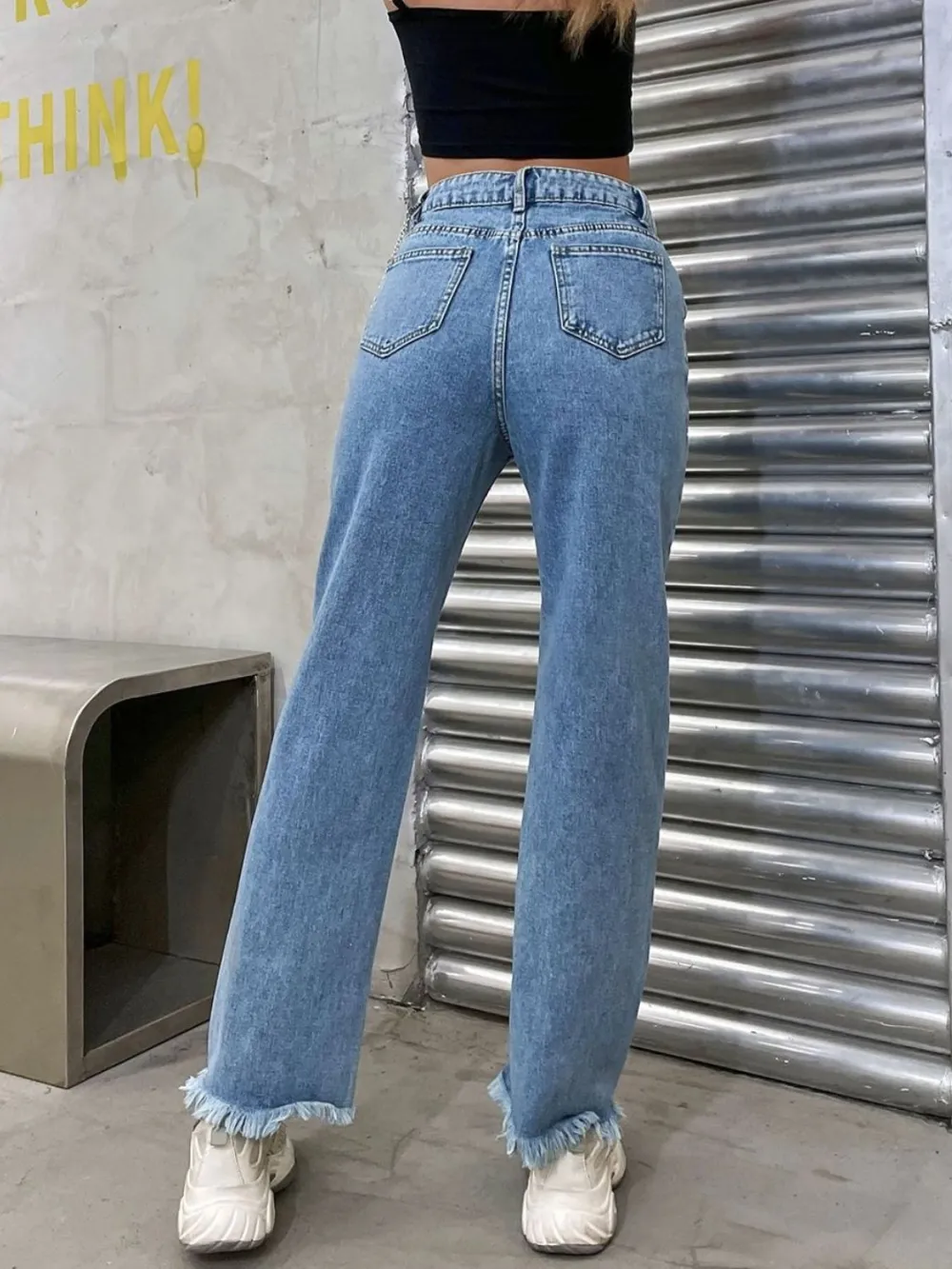 Sharp Raw Hem Pocketed Denim Jeans