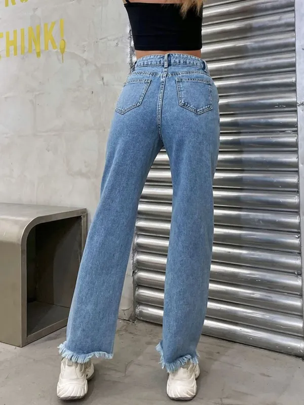 Sharp Raw Hem Pocketed Denim Jeans