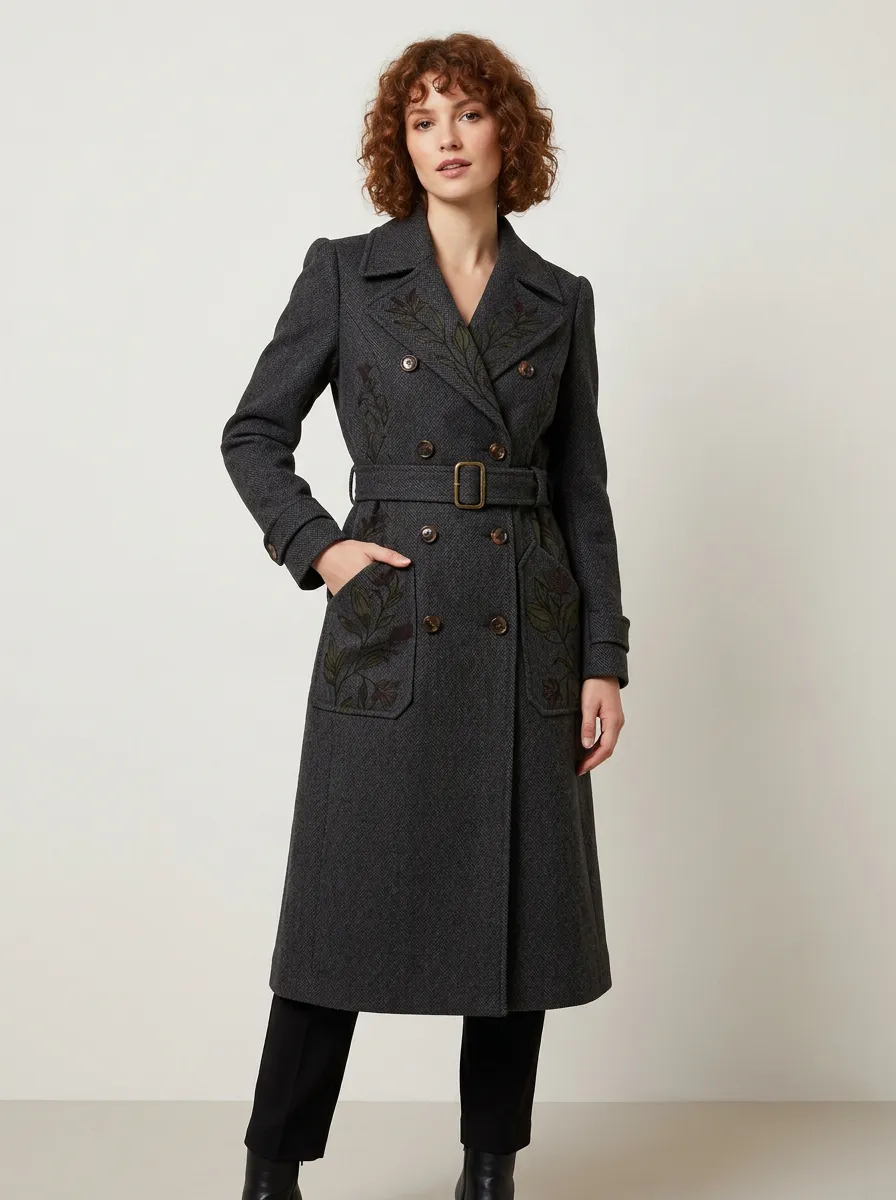 Women's Botanical Floral Embroidered Printed Coat
