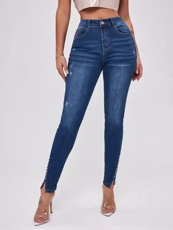 High Waist Slit Stretch Denim Jeans